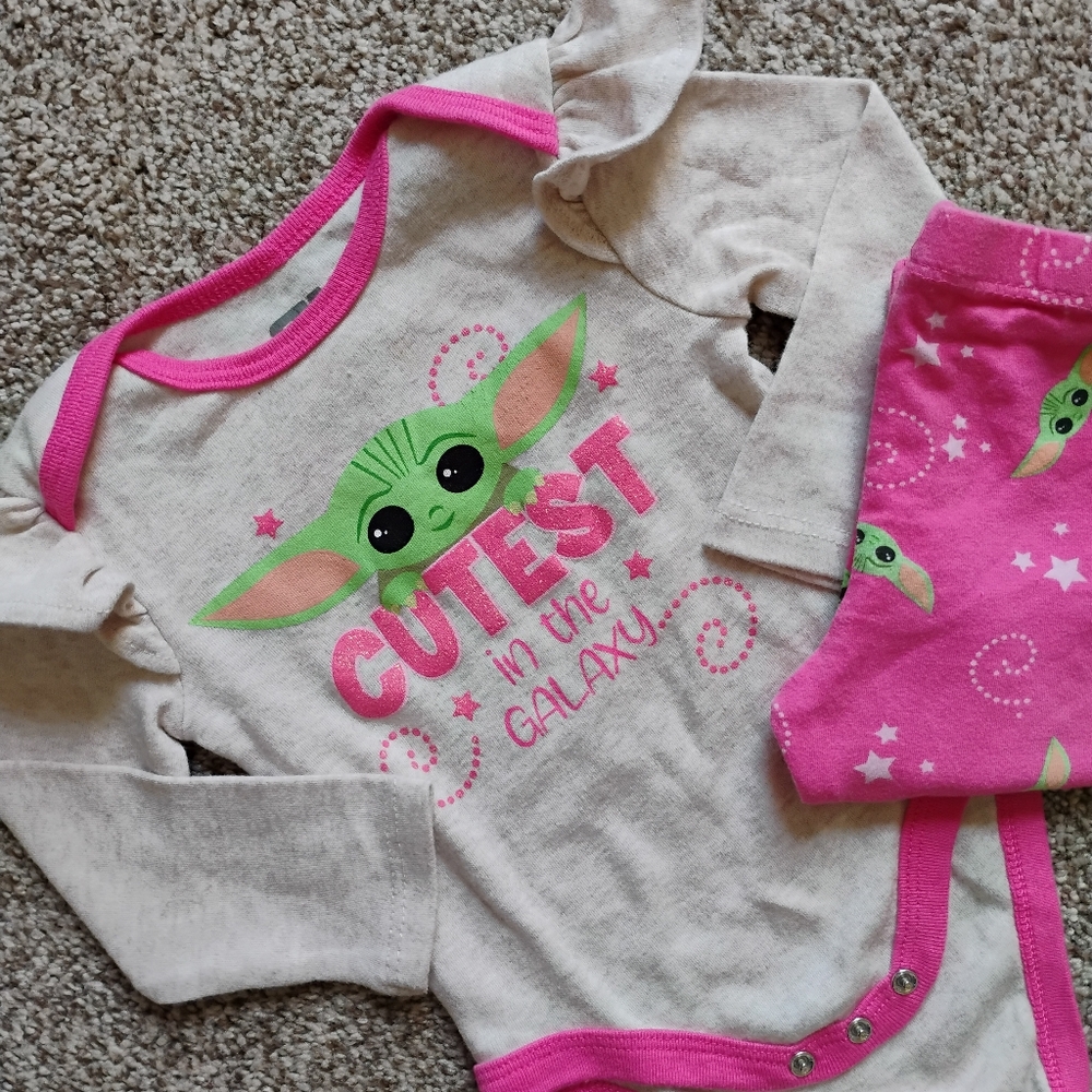 Cute Long Sleeve Baby Yoda Onesie & Pant Set | Cutest In The Galaxy | 6M